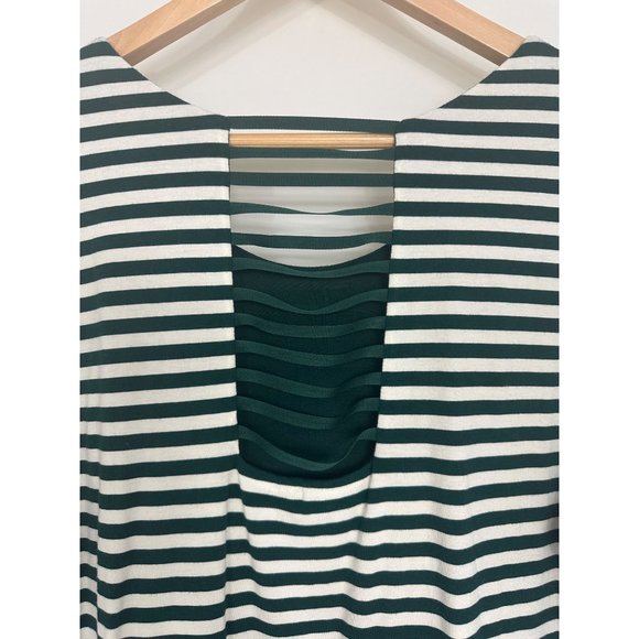 Size XXL 1X 2X 16 18 GREEN STRIPED BODYCON KNIT MIDI DRESS Sheath Spring PLUS SZ - Picture 6 of 6